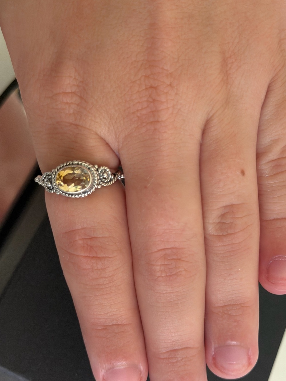 925 Sterling Silver East to West Citrine Gemstone Ring Size 8